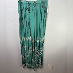 NWT-Raya Sun Crepe Batik Wide Leg Pants Green Large